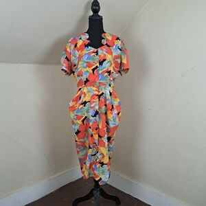 Vintage Amandine Paris  Multicolor Women's Dress Made in France Size 42 (12)